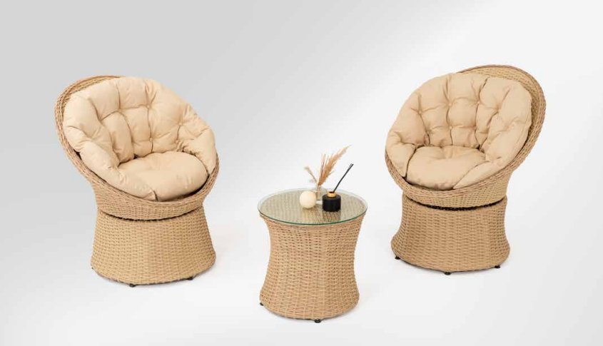 lyon Rattan Bistro Takımı Bej lyon Rattan Bistro Takımı Bej